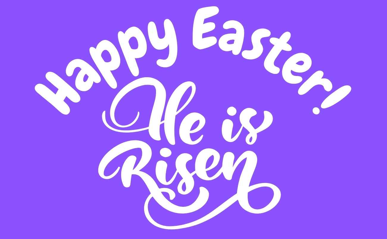 Happy Easter He is risen text blue background