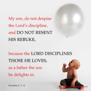 My son, do not despise the Lord’s discipline, and do not resent his rebuke, because the Lord disciplines those he loves, as a father the son he delights in.